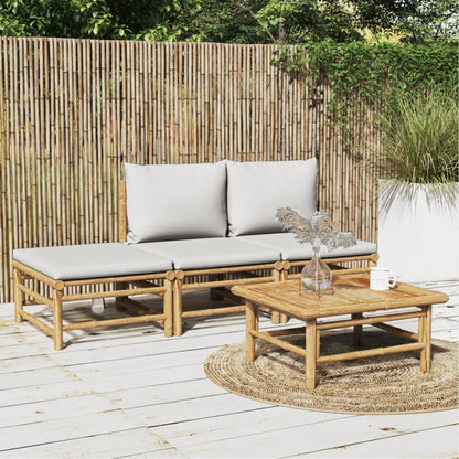 4-tlg. Garten-Lounge-Set mit Hellgrauen Kissen Bambus