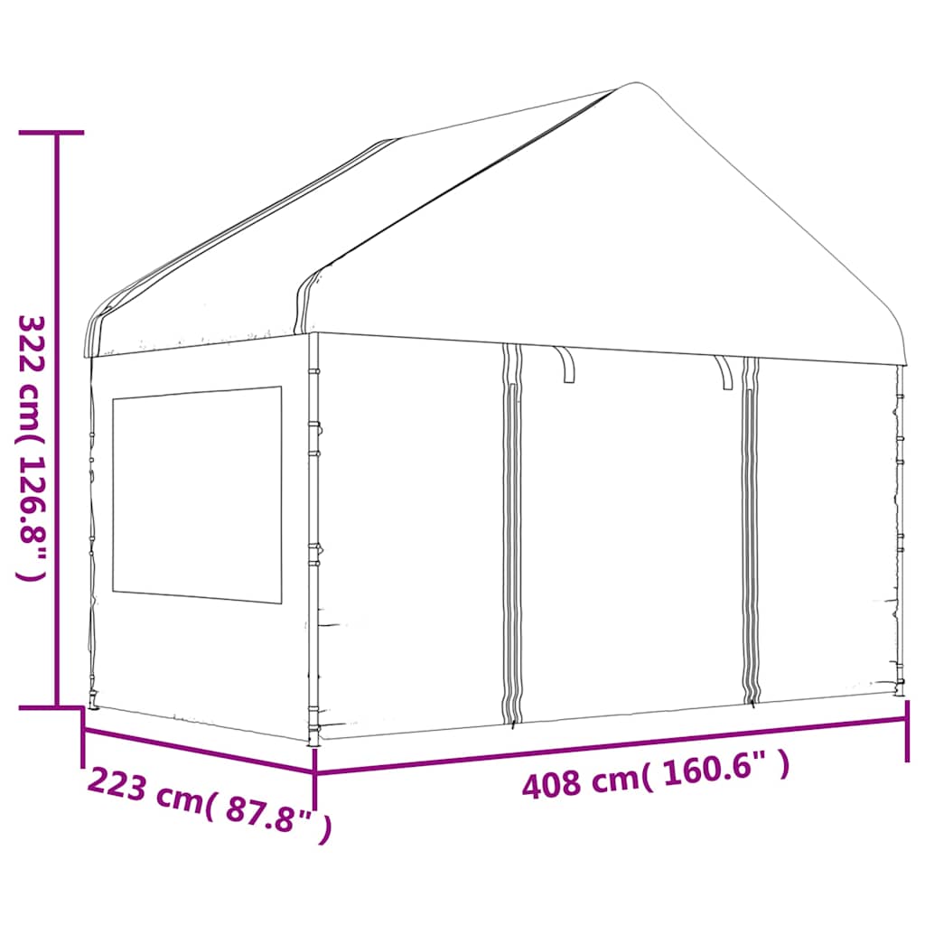 Pavillon mit Dach Weiß 8,92x4,08x3,22 m Polyethylen