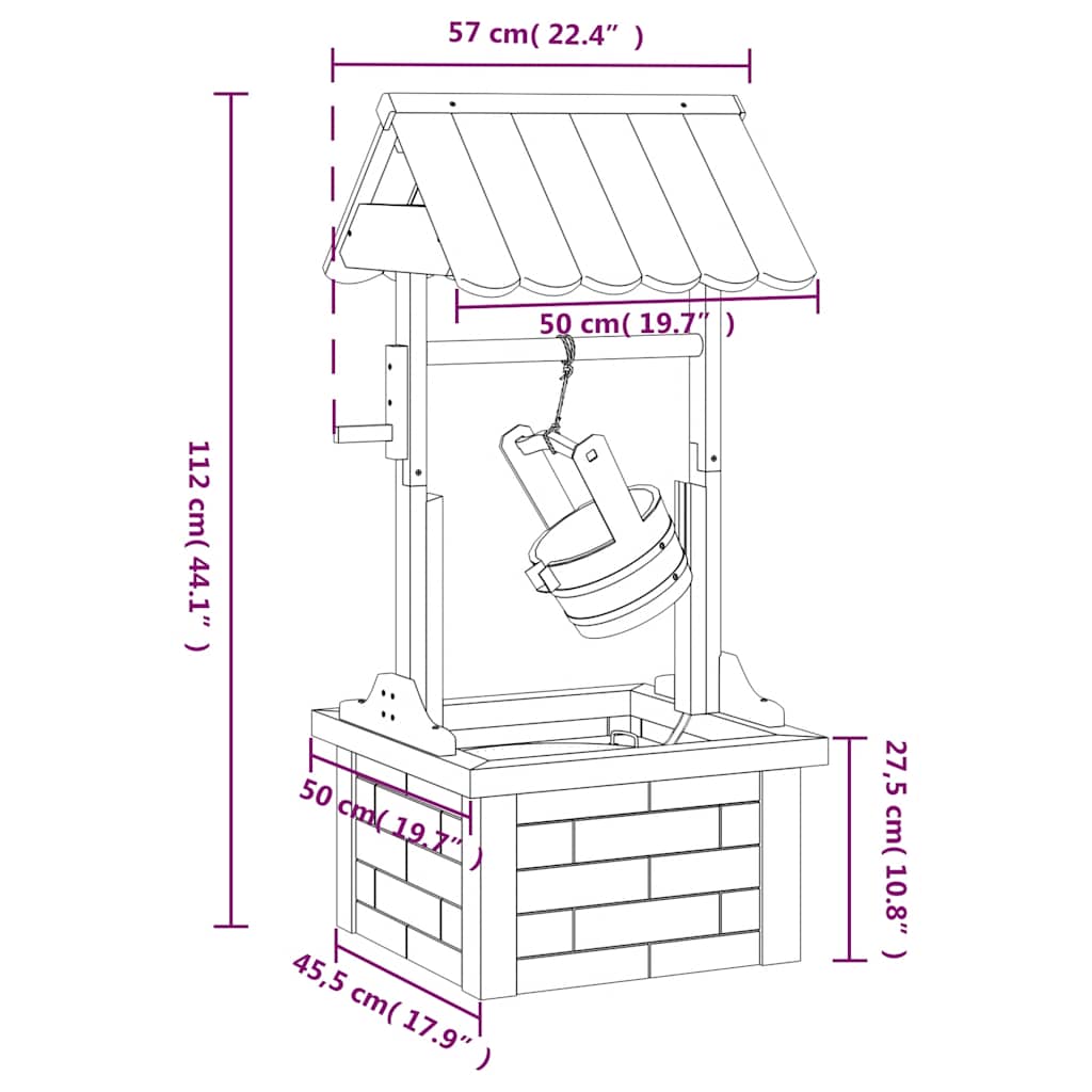Wunschbrunnen mit Pumpe 57x50x112 cm Massivholz Tanne