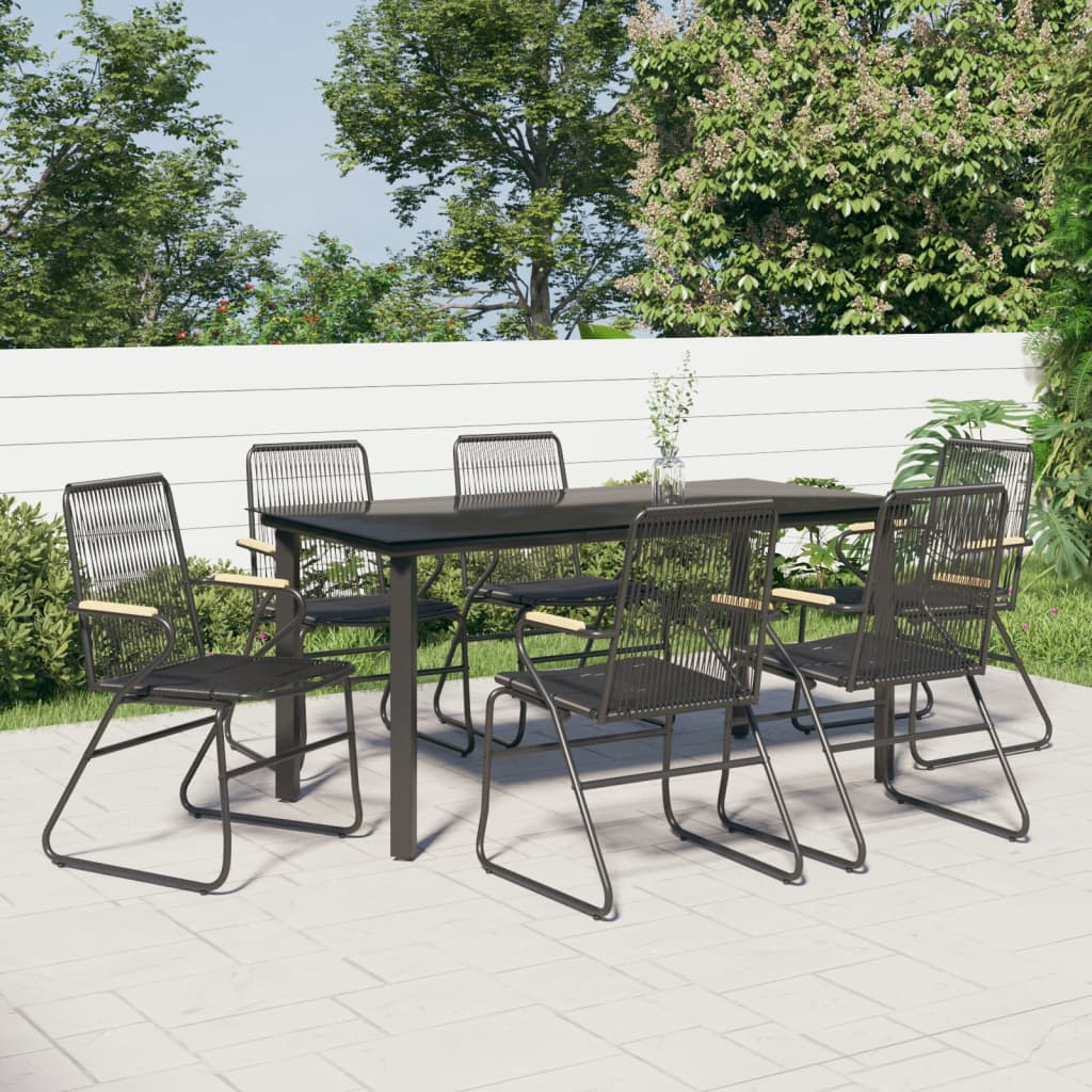 7-tlg. Garten-Essgruppe Schwarz PVC-Rattan