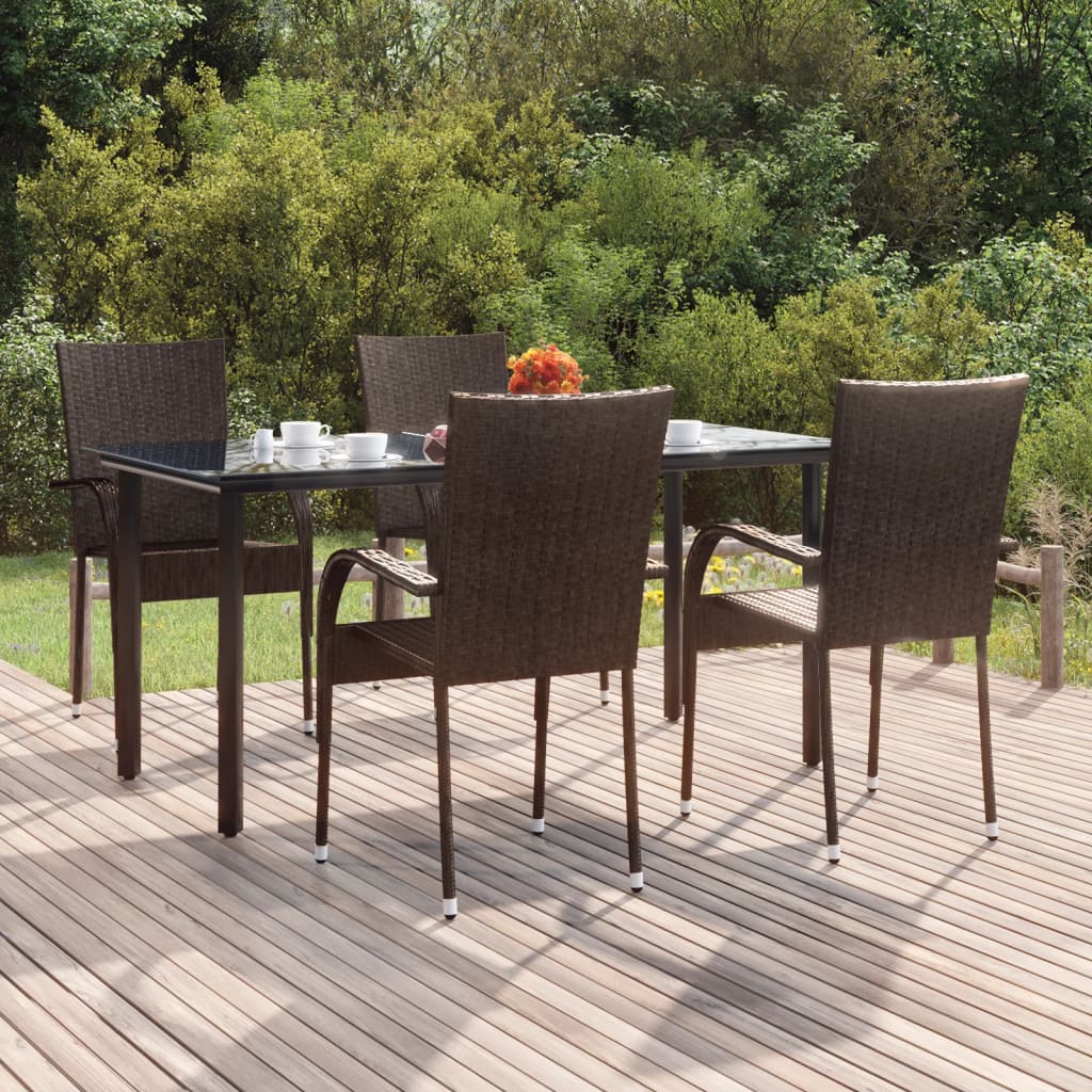 5-tlg. Garten-Essgruppe Braun Poly Rattan
