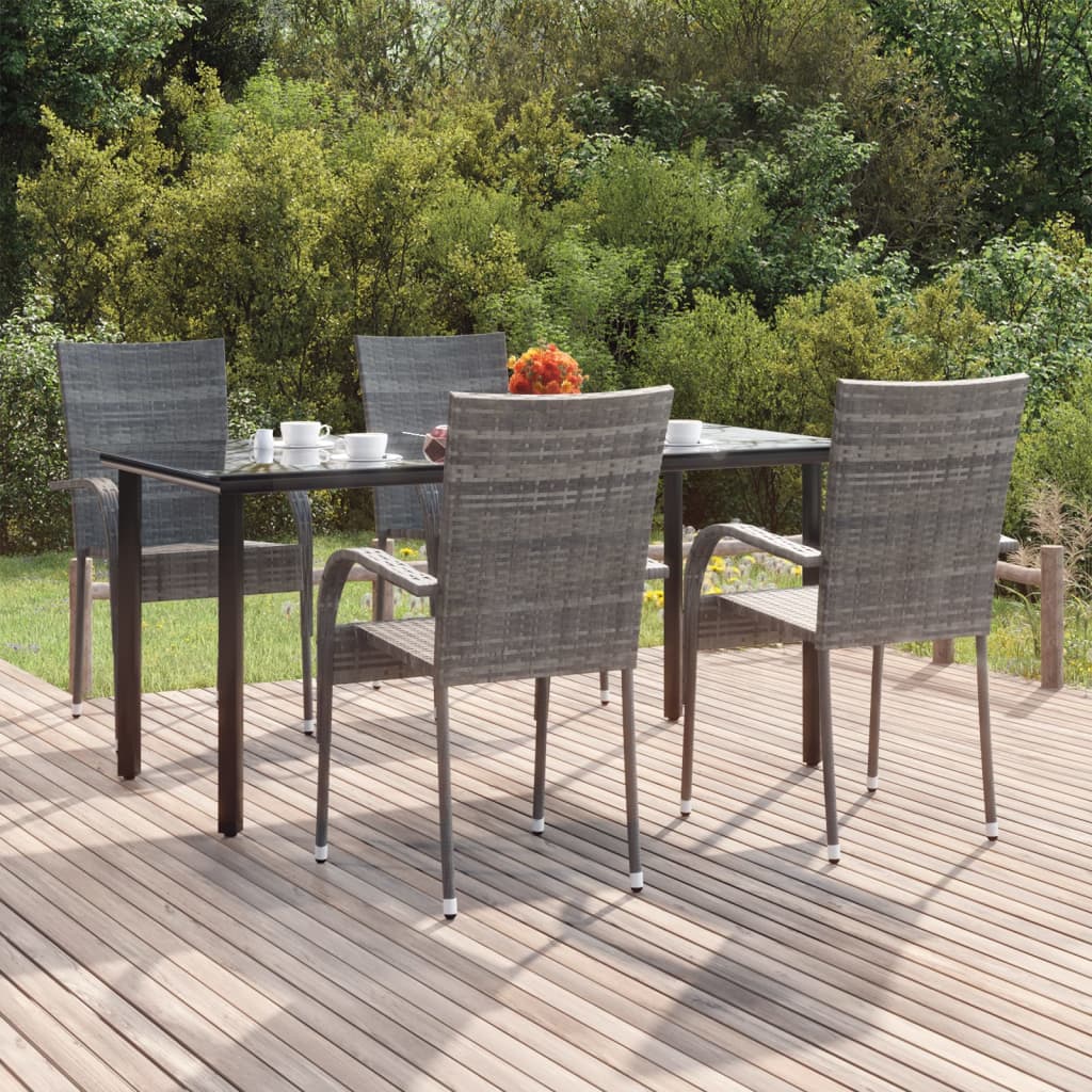 5-tlg. Garten-Essgruppe Grau Poly Rattan