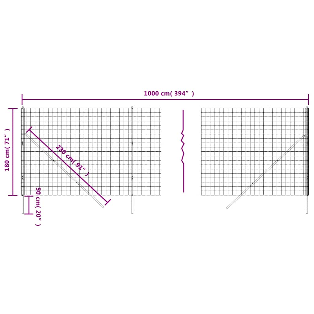 Maschendrahtzaun Grün 1,8x10 m Verzinkter Stahl
