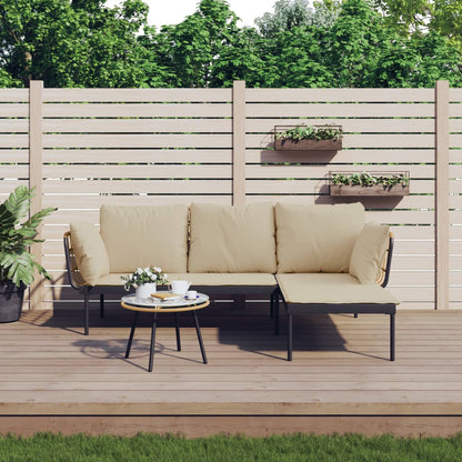3-tlg. Garten-Lounge-Set mit Kissen Beige Poly Rattan