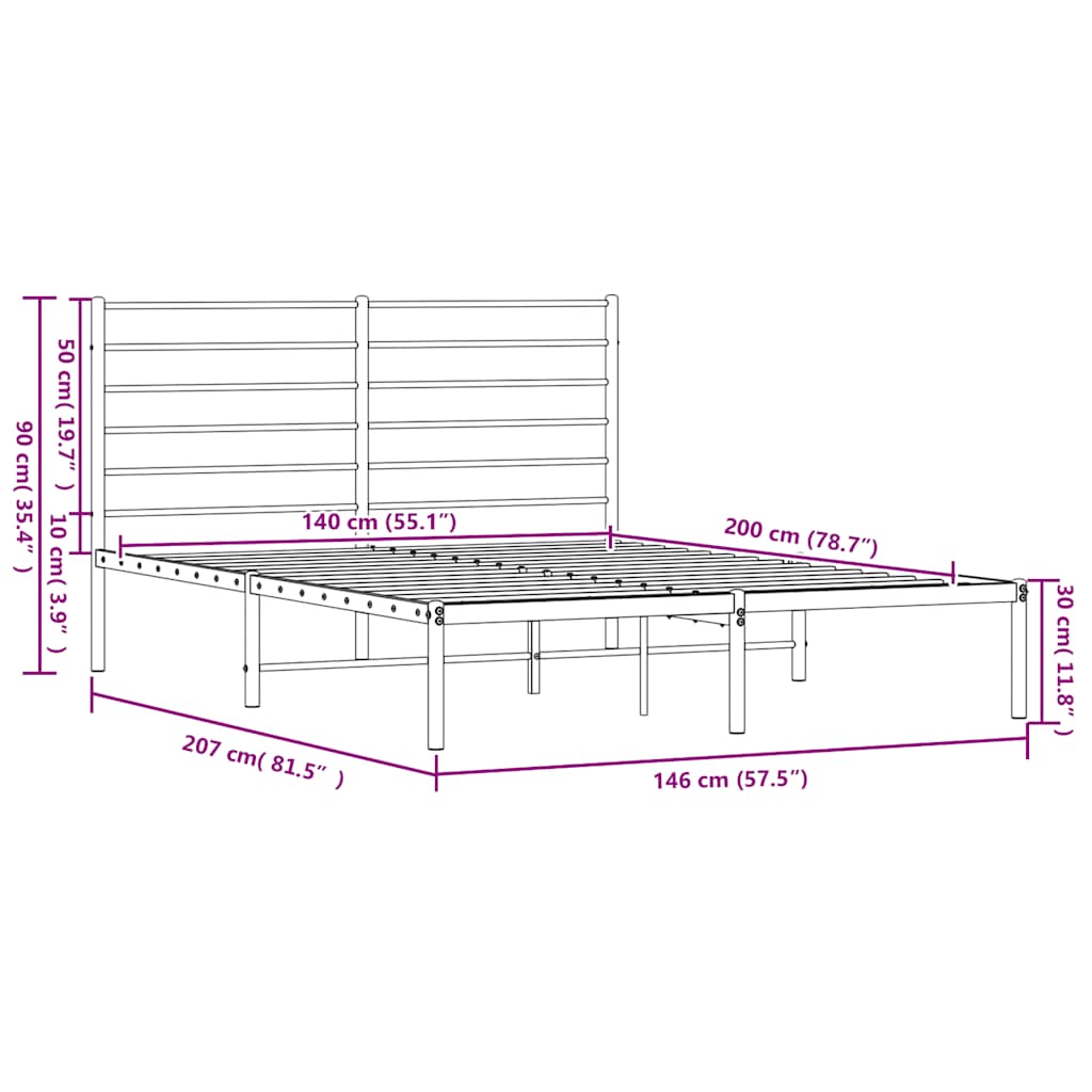 Bettgestell mit Kopfteil Metall Schwarz 140x200 cm