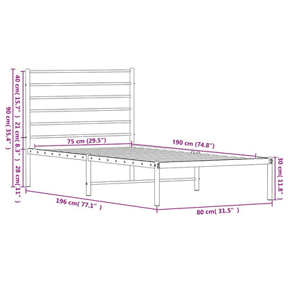Metallbett ohne Matratze mit Kopfteil Weiß 75x190 cm