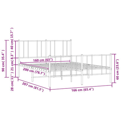 Bettgestell mit Kopf- und Fußteil Metall Weiß 160x200 cm