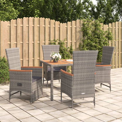 5-tlg. Garten-Essgruppe mit Kissen Grau Poly Rattan