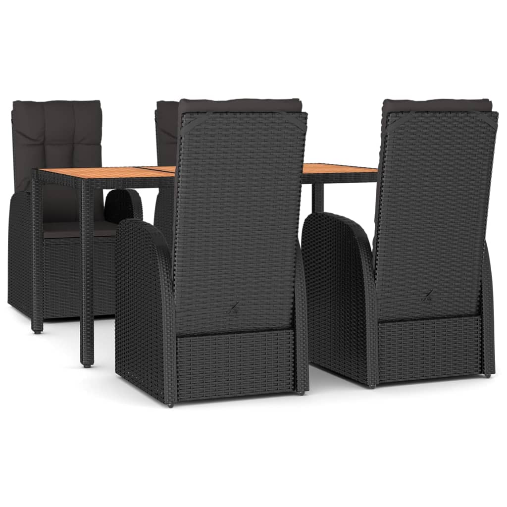 5-tlg. Garten-Essgruppe mit Kissen Schwarz Poly Rattan