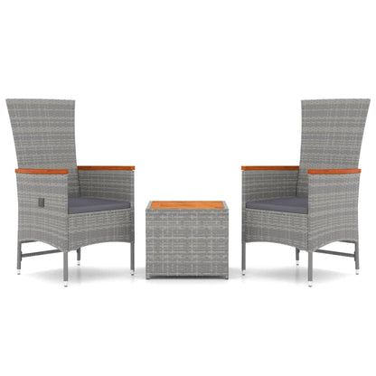 3-tlg. Garten-Lounge-Set Grau Poly Rattan & Massivholz Akazie