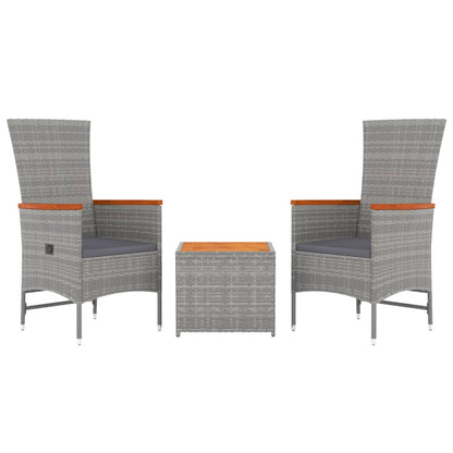 3-tlg. Garten-Lounge-Set Grau Poly Rattan & Massivholz Akazie