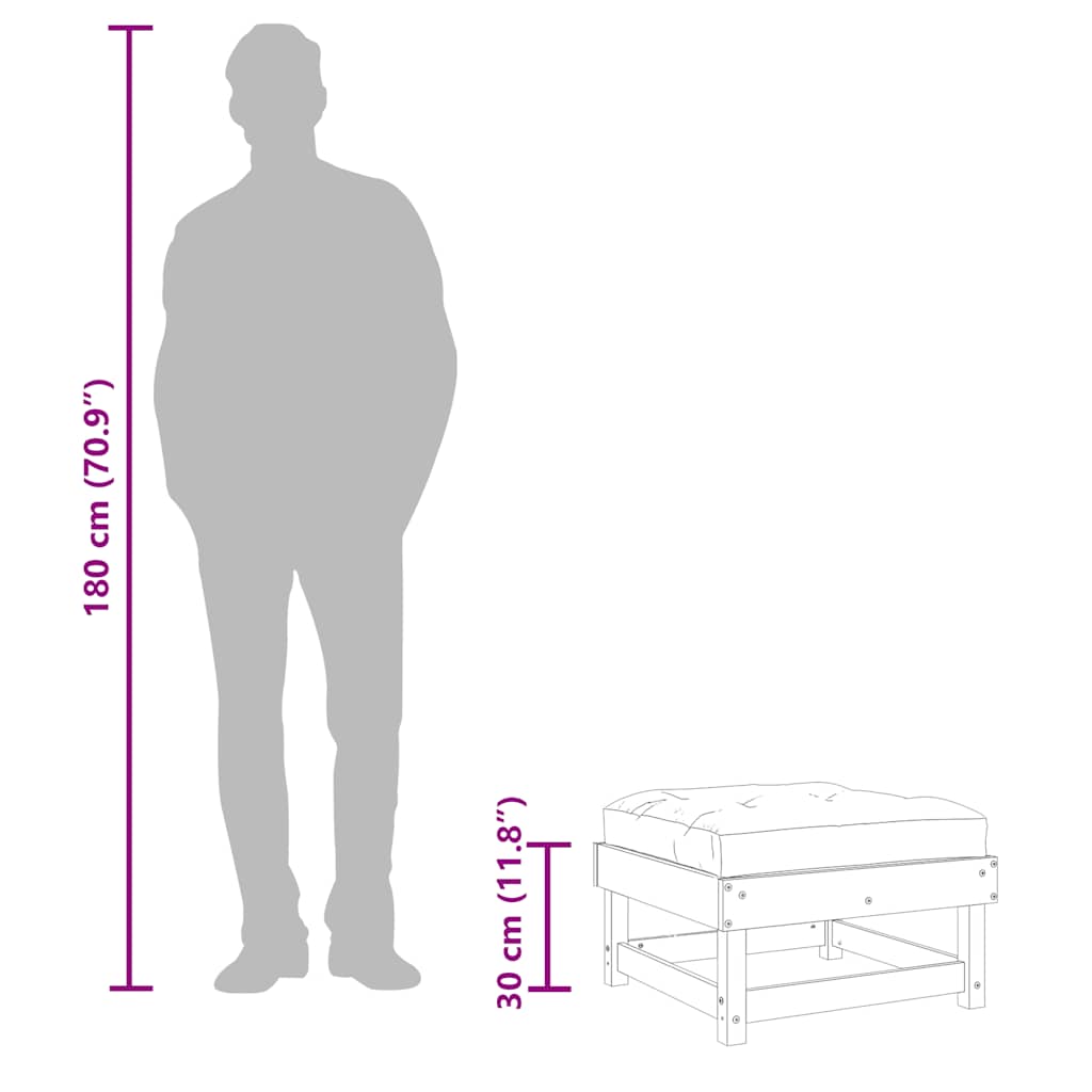 Gartenhocker mit Kissen Grau Massivholz Kiefer