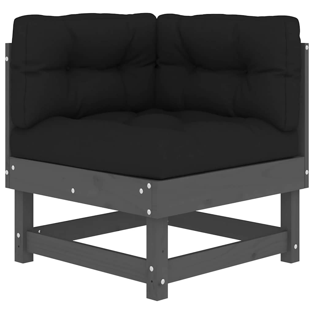 Ecksofas mit Kissen 2 Stk. Grau Massivholz Kiefer