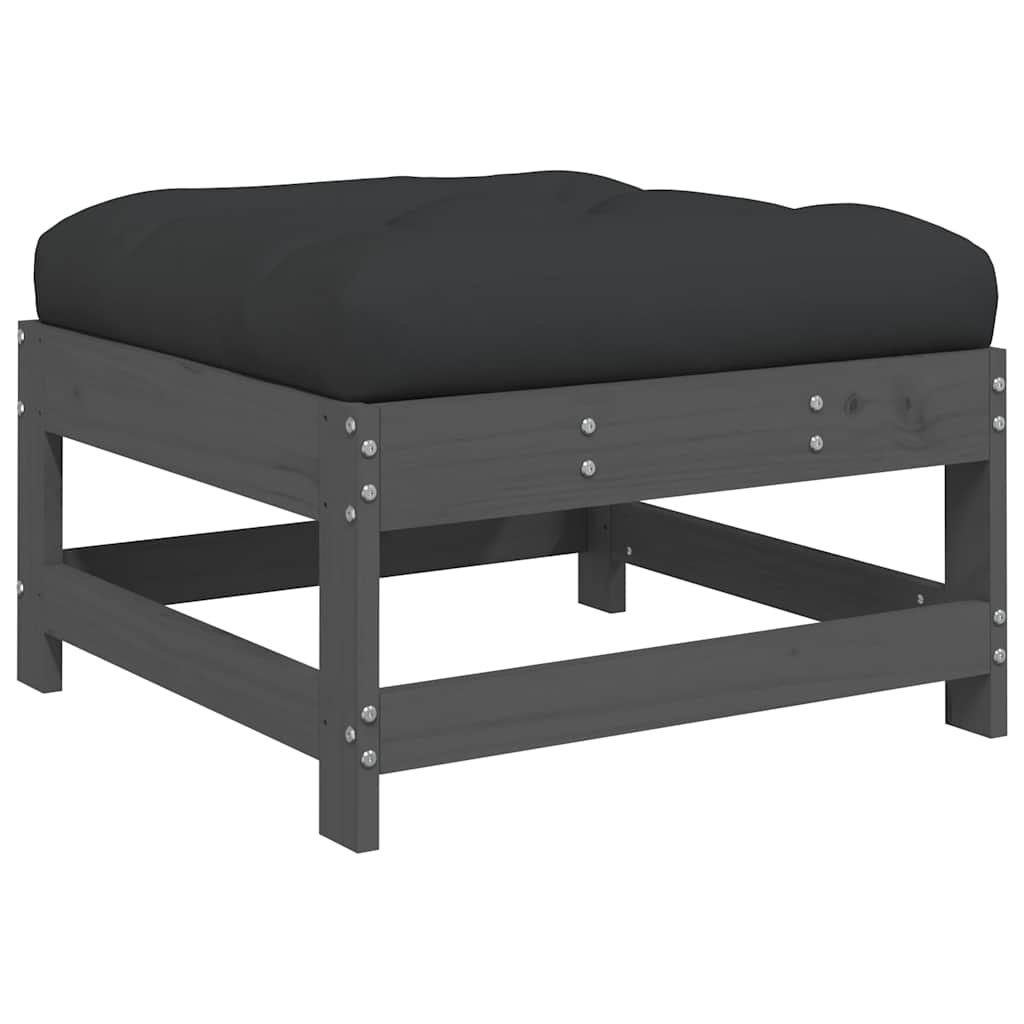 Gartenhocker mit Kissen Grau Massivholz Kiefer