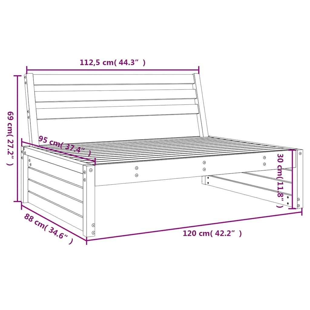 Garten-Mittelsofa Grau 120x80 cm Massivholz Kiefer