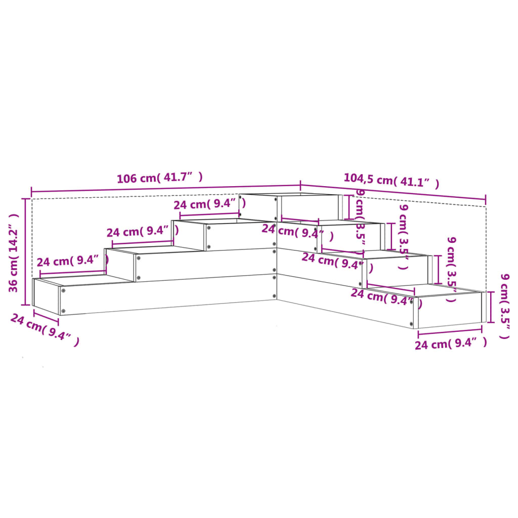 Pflanzentreppe 4 Stufen 106x104,5x36 cm Weiß Massivholz Kiefer