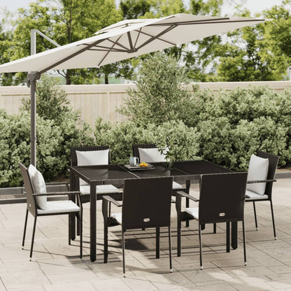 7-tlg. Garten-Essgruppe mit Kissen Schwarz Poly Rattan