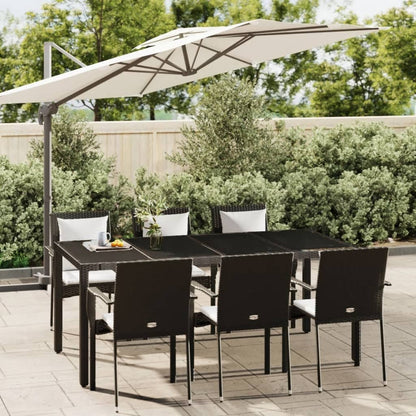 7-tlg. Garten-Essgruppe mit Kissen Schwarz Poly Rattan