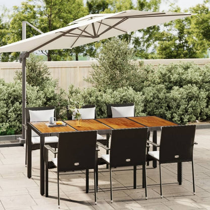 7-tlg. Garten-Essgruppe mit Kissen Schwarz Poly Rattan