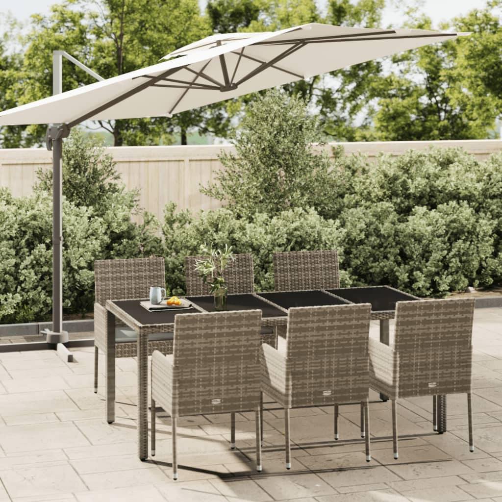 7-tlg. Garten-Essgruppe mit Kissen Grau Poly Rattan