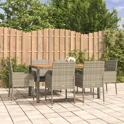7-tlg. Garten-Essgruppe mit Kissen Grau Poly Rattan