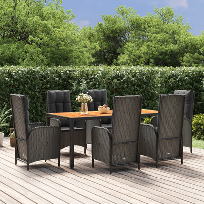 7-tlg. Garten-Essgruppe mit Kissen Schwarz Poly Rattan