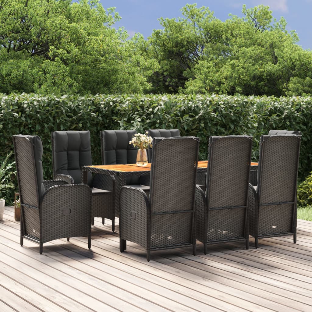 9-tlg. Garten-Essgruppe mit Kissen Schwarz Poly Rattan