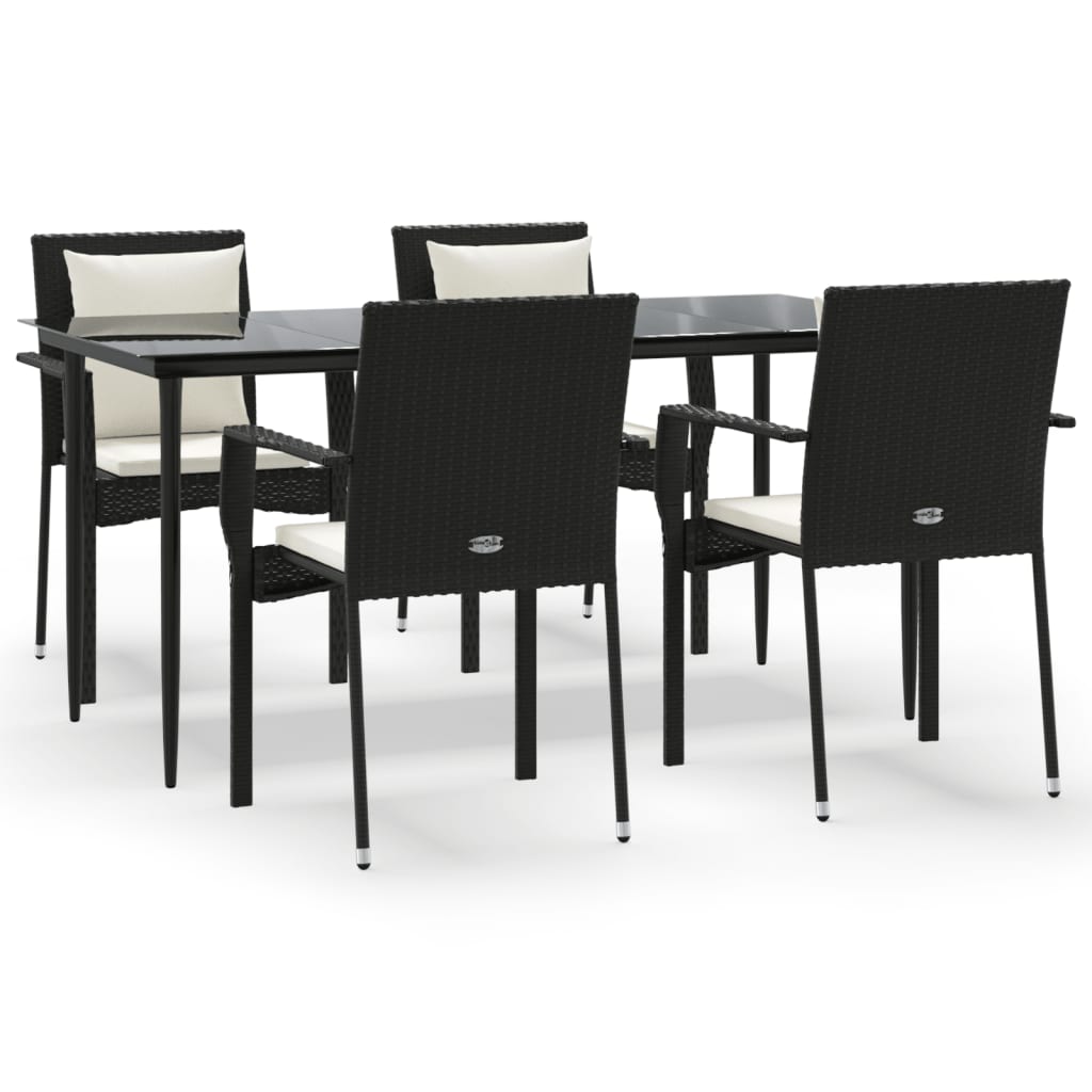 5-tlg. Garten-Essgruppe mit Kissen Schwarz Poly Rattan