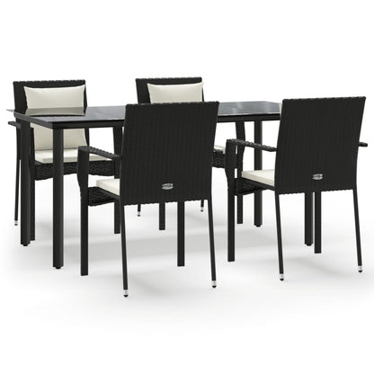 5-tlg. Garten-Essgruppe mit Kissen Schwarz Poly Rattan