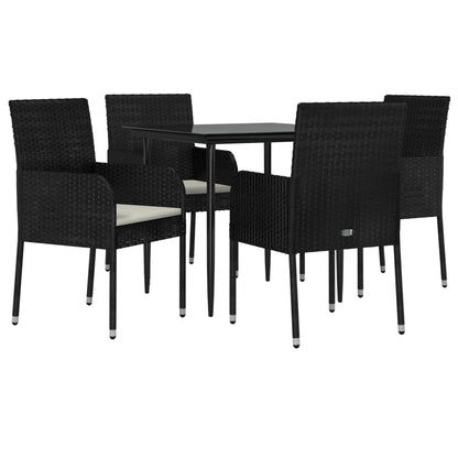 5-tlg. Garten-Essgruppe mit Kissen Schwarz Poly Rattan