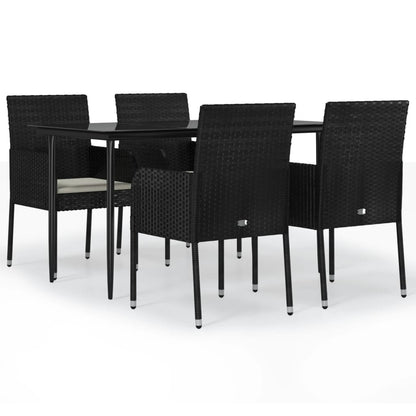 5-tlg. Garten-Essgruppe mit Kissen Schwarz Poly Rattan