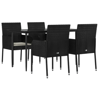 5-tlg. Garten-Essgruppe mit Kissen Schwarz Poly Rattan