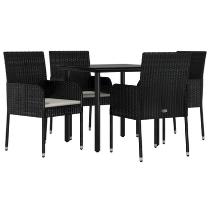 5-tlg. Garten-Essgruppe mit Kissen Schwarz Poly Rattan