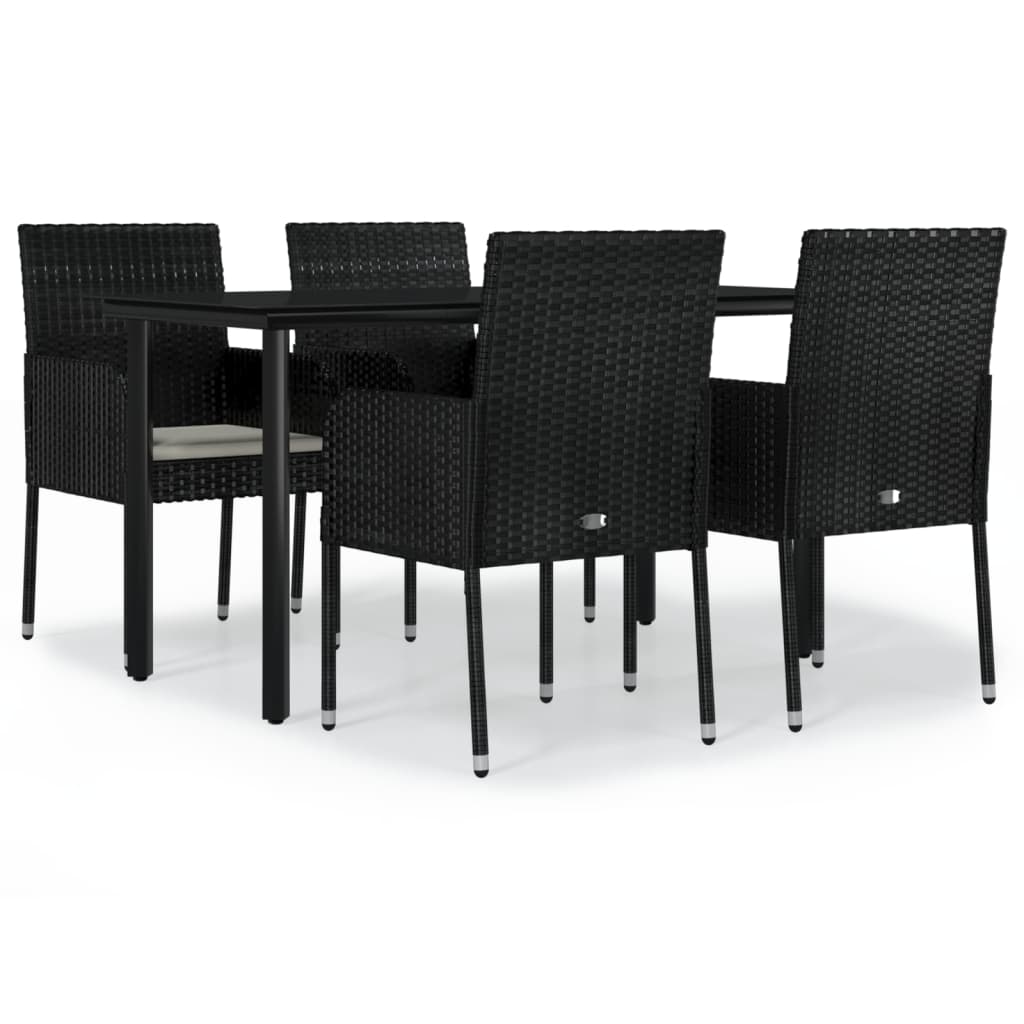 5-tlg. Garten-Essgruppe mit Kissen Schwarz Poly Rattan