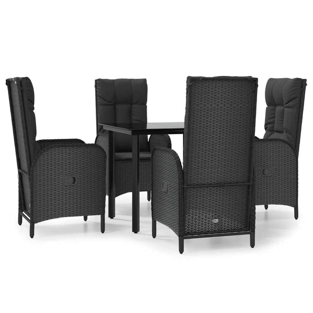5-tlg. Garten-Essgruppe mit Kissen Schwarz Poly Rattan