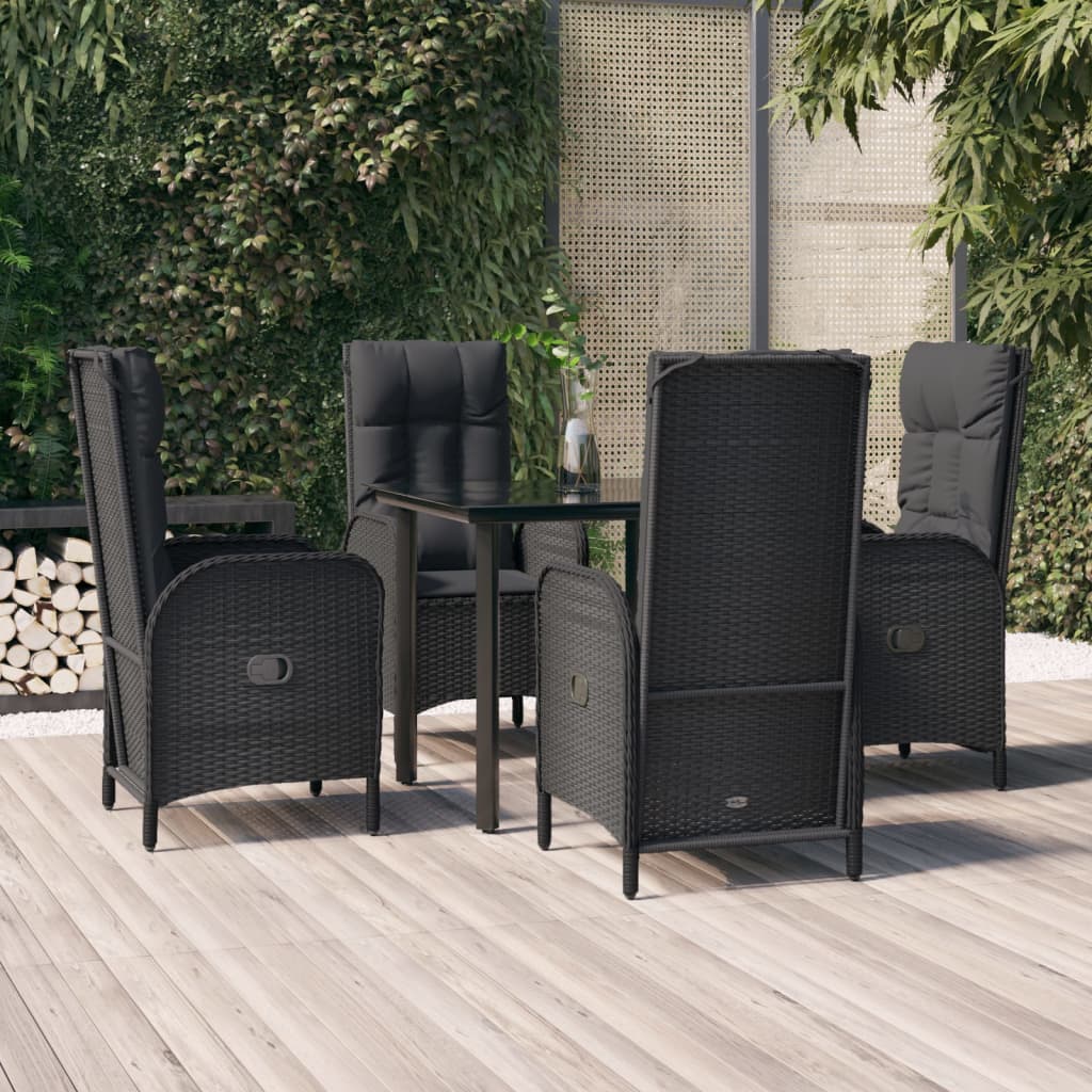 5-tlg. Garten-Essgruppe mit Kissen Schwarz Poly Rattan