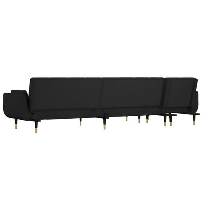 Schlafsofa in L-Form Schwarz 275x140x70 cm Samt
