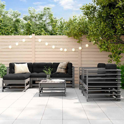 7-tlg. Garten-Lounge-Set mit Kissen Grau Massivholz