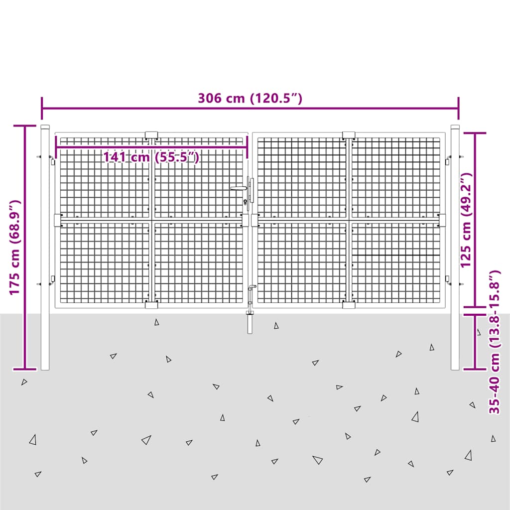Maschen-Gartentor Anthrazit 300x125 cm Verzinkter Stahl