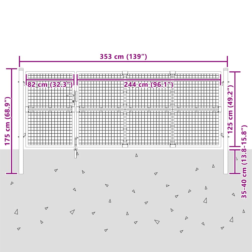 Maschen-Gartentor Anthrazit 350x125 cm Verzinkter Stahl