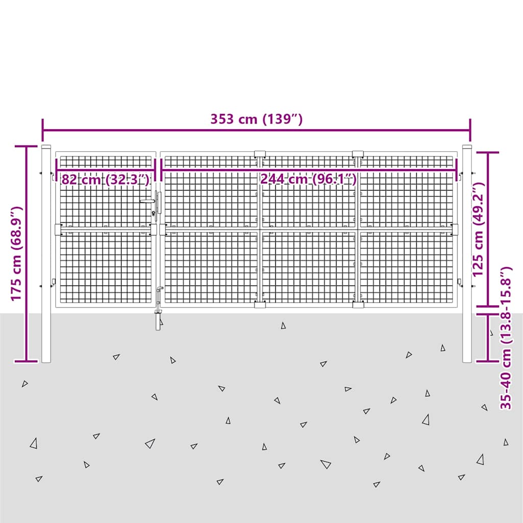 Maschen-Gartentor Silber 350x125 cm Verzinkter Stahl