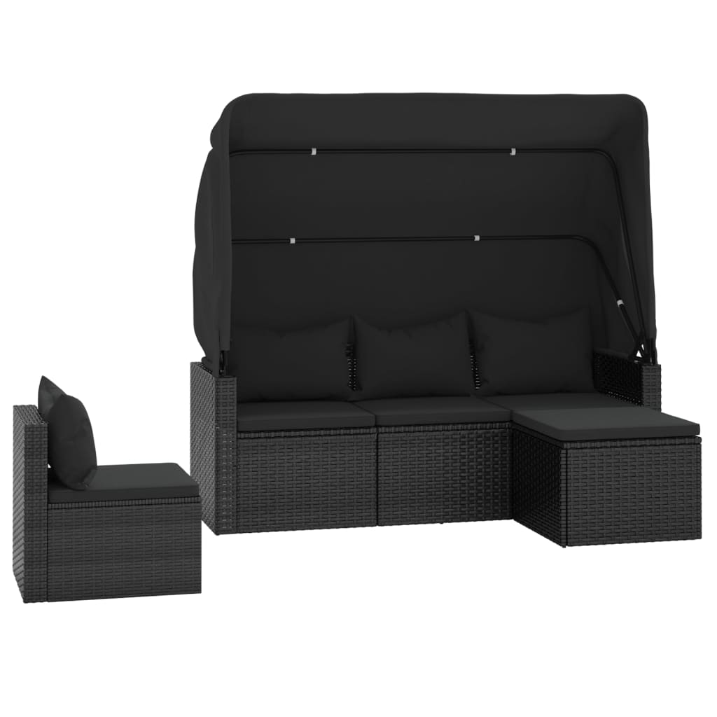 4-tlg. Garten-Sofagarnitur mit Kissen Schwarz Poly Rattan