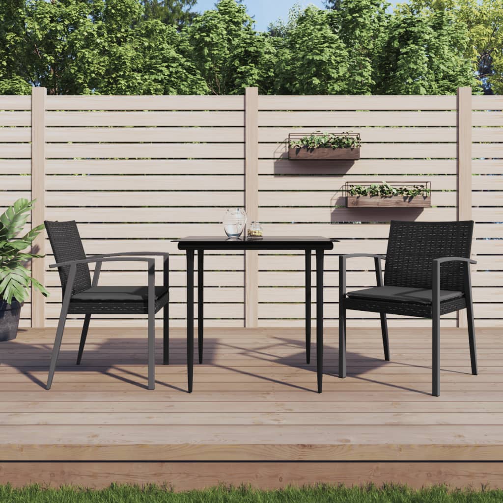 3-tlg. Garten-Essgruppe mit Kissen Poly Rattan und Stahl