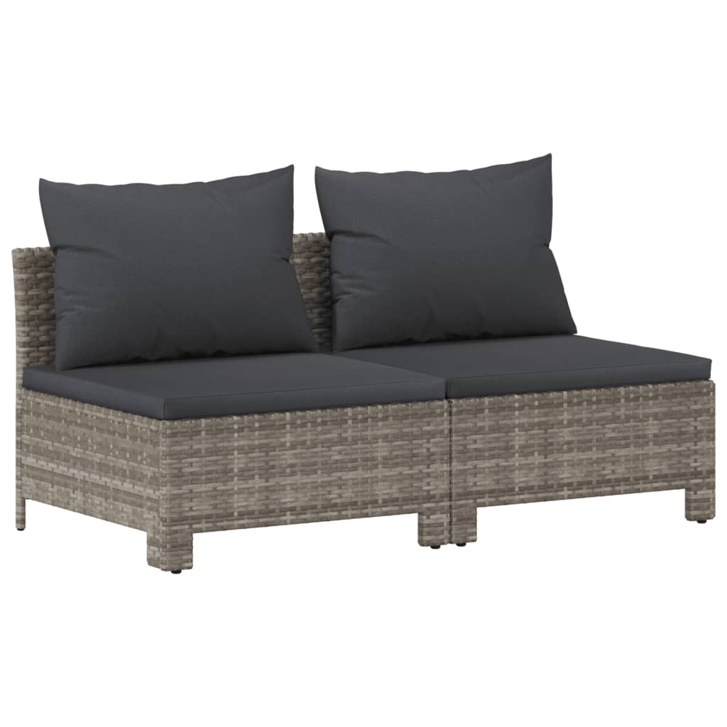 6-tlg. Garten-Lounge-Set mit Kissen Grau Poly Rattan