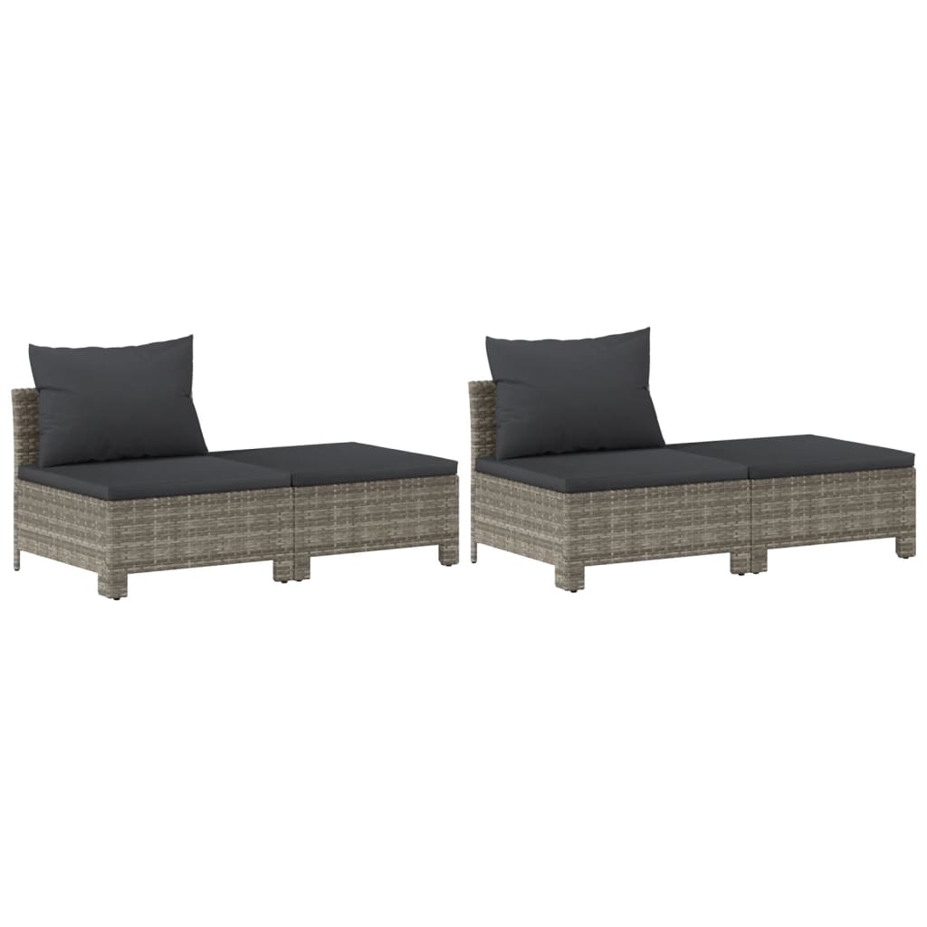 8-tlg. Garten-Lounge-Set mit Kissen Grau Poly Rattan