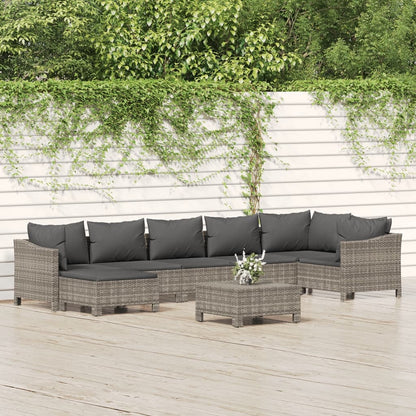8-tlg. Garten-Lounge-Set mit Kissen Grau Poly Rattan