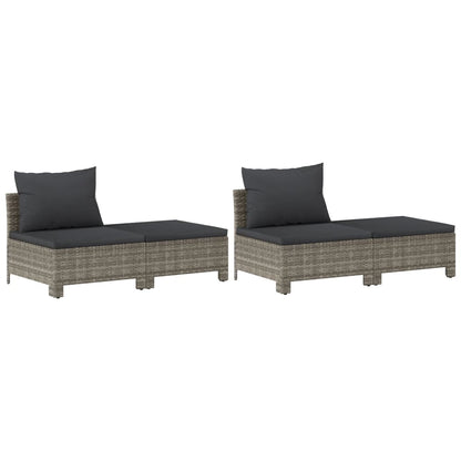 8-tlg. Garten-Lounge-Set mit Kissen Grau Poly Rattan
