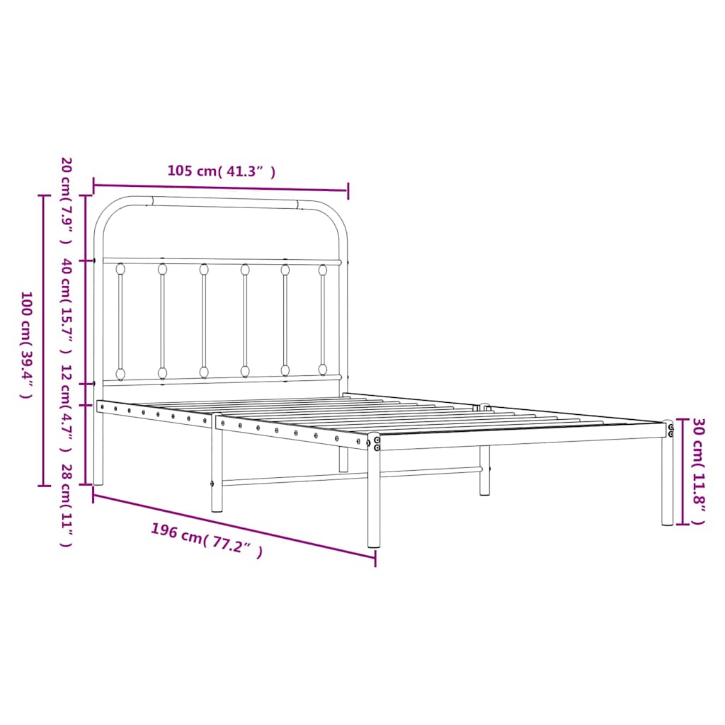 Bettgestell mit Kopfteil Metall Schwarz 100x190 cm
