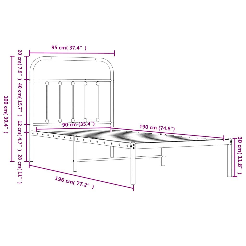 Bettgestell mit Kopfteil Metall Weiß 90x190 cm