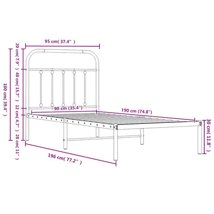Bettgestell mit Kopfteil Metall Weiß 90x190 cm